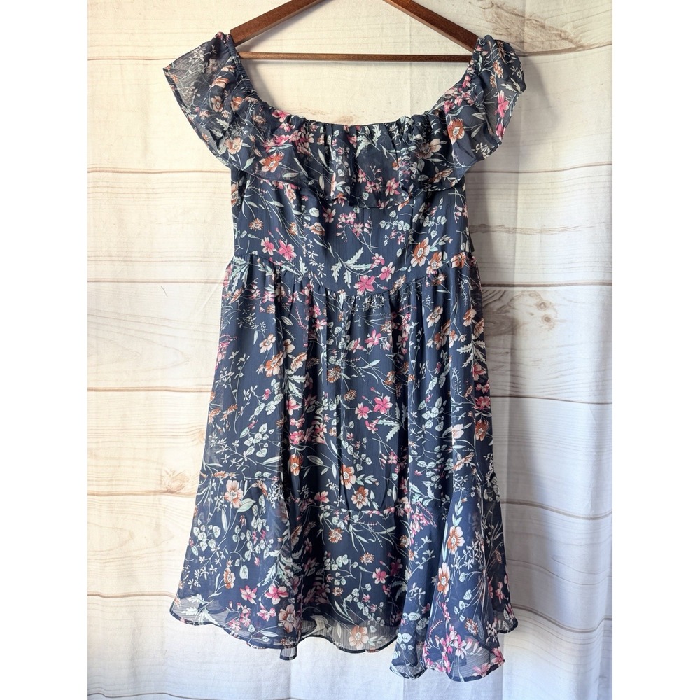NWT Lulus My Favorite Navy Blue Floral Print Off the Shoulder Dress Women M